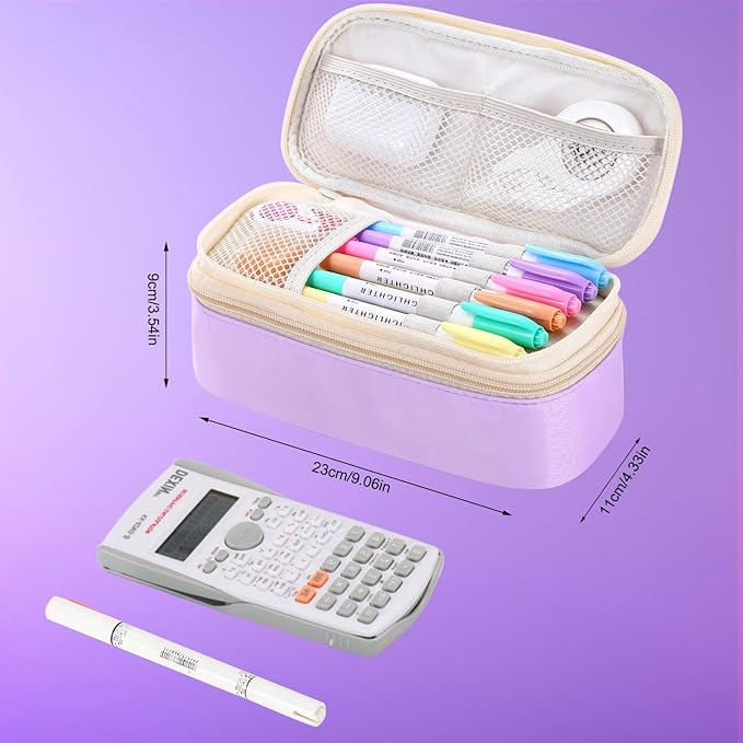 Pencil Case Aesthetic Pencil Bag with Zipper Pencil Pouch Big for Girls Kids Teens Adults Stationery Pencil Case Organizer for School Purple