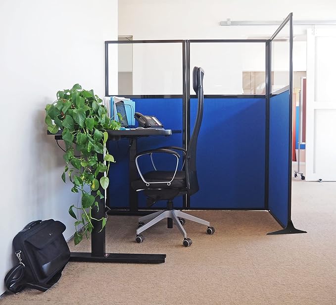 Versare Workstation Partition | Portable Wall Divider | Modern Office Cubicle | Free Standing Privacy Screen | Flexible Work Space | 99" x 70" W/Window, Lime Green Fabric Panels