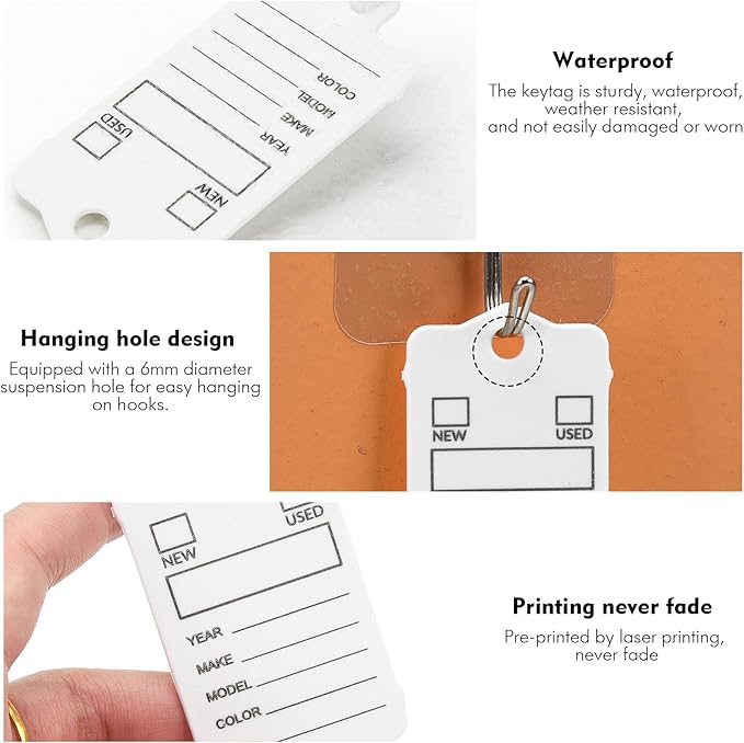 50 Car Key Tags with Labels Plastic Car Dealership Key Tags Self Locking Automotive Identifiers Blank Shop Labels with One Pen (White)