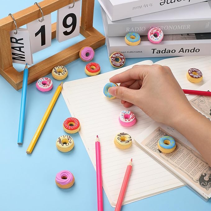 Donut Erasers, 25 Pieces Bulk, 3D Cute Food Novelty Pencil Erasers for Candy Party Favor Gift Filling and Art Supplies
