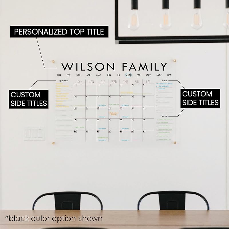 Personalized Clear Acrylic Calendar for Wall, Calendar Whiteboard for Wall, Dry Erase Wall Calendar, Wall Calendar Organizer System for Home (Block, Grey, 14"W x 11"H)