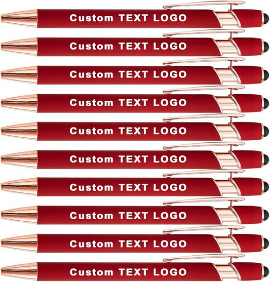 Custom Engraved Ballpoint Pens Bulk, Personalized with Name/Logo, Black or Blue Ink, Smooth Writing for Office, School, Business, Church, Reunion 10 Pcs Red