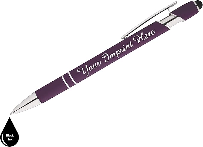 Up to 500 Pcs Custom Pens Bulk | Rainbow of Colors | Soft-Touch Metal Black Ink Personalized with Name or Message (Purple, 50 pcs)