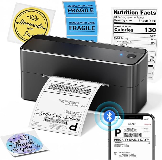 Phomemo Shipping Label Printer, 241BT 4X6 Wireless Thermal Label Printer for Small Business, Labels Printers for Shipping Package, Compatible with iPhone, Android, Amazon, Shopify, UPS, Black