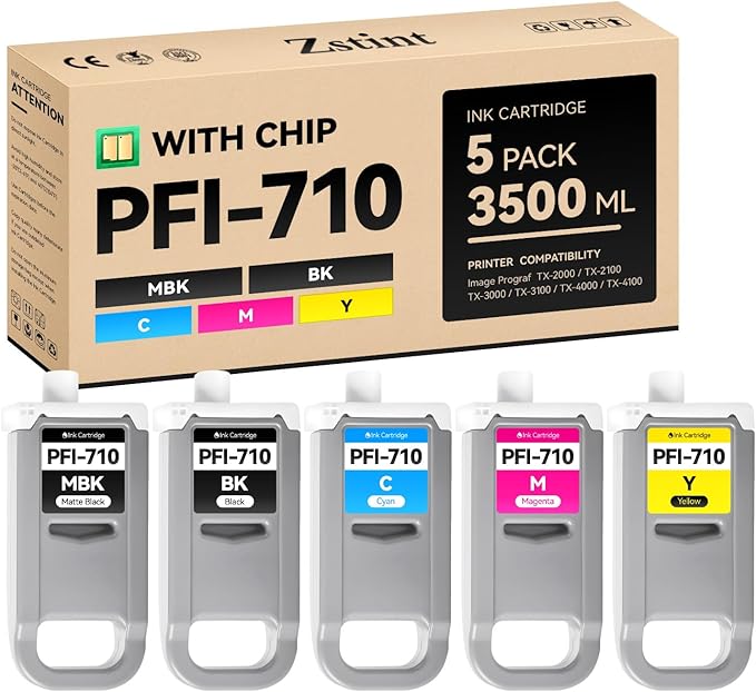 PFI-710 Pigment Ink Tank Set 5-Pack 700ml High Capacity Replacement for Canon PFI-710 PFI710 Ink Cartridges Compatible with Canon imagePROGRAF TX-2000 TX-2100 TX-3000 TX-3100 TX-4000 TX-4100 Printer