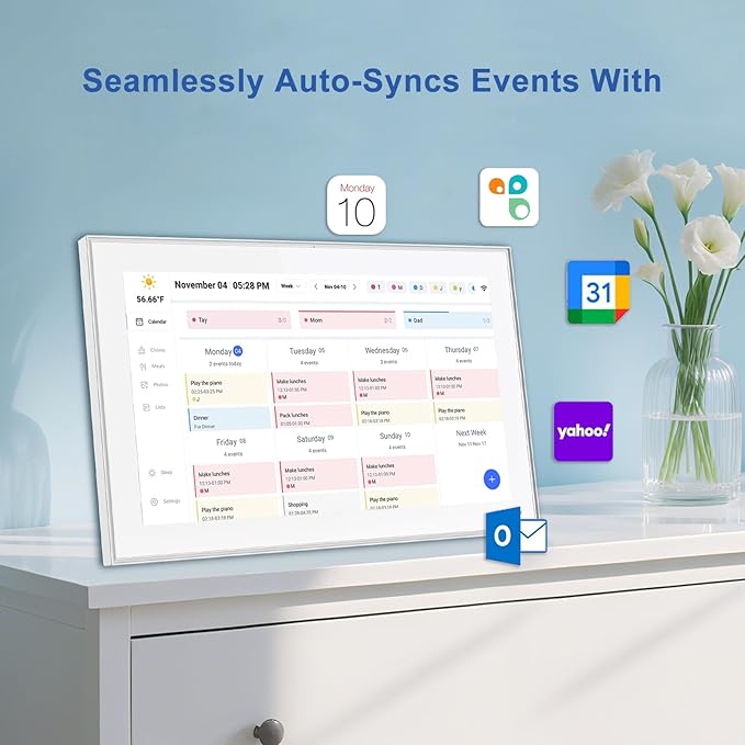 15.6 inch Digital Calendar Touchscreen, Wall Planner, IPS FHD,Smart Family Schedules, Chore Chart, Wall Organizer for Multi-Child Homes - Built-in Digital Picture Frames Function