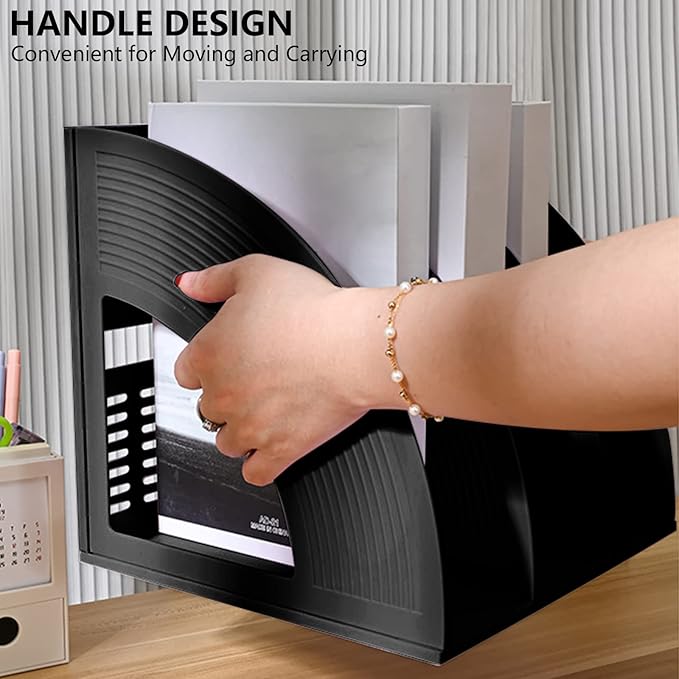 SAYEEC 2 Pack Magazine File Holder for Desktop 3 Compartment Binder Folder Notebook Standing Organizer Office Racks Black Holds Documents for School Working