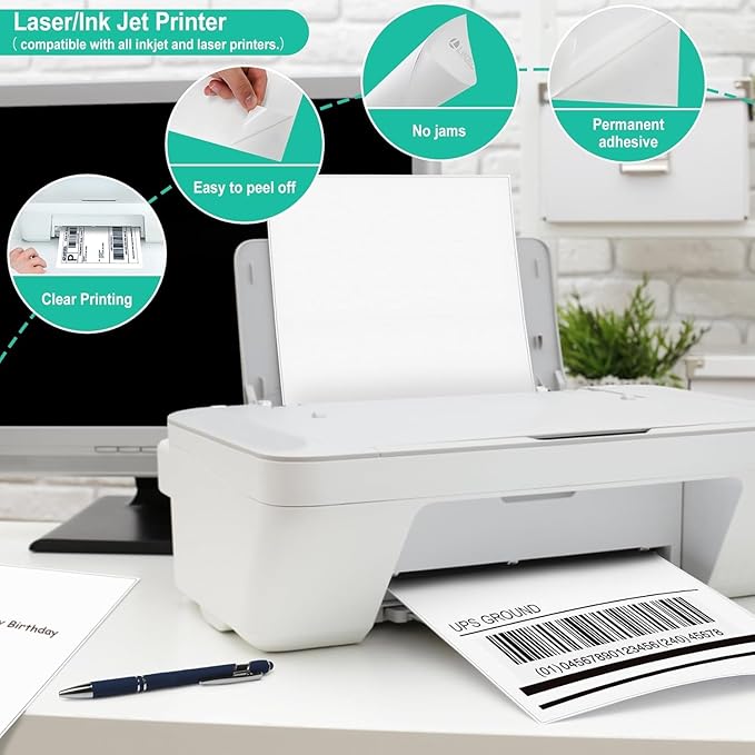 L LIKED Half Sheet Shipping Labels 2 per Sheet, 500 Sheets Printable 8.5" x 5.5" Sticker for Laser & Inkjet Printers Labels (1000 Labels)