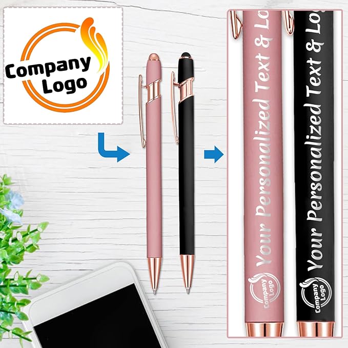 STREADVE Personalized Custom Pens Engraved Writing Pen with Name Logo, Customized Promotional Items Stylus Pen Gifts for Communion Wedding Men Women Realtor Business, Deep Red