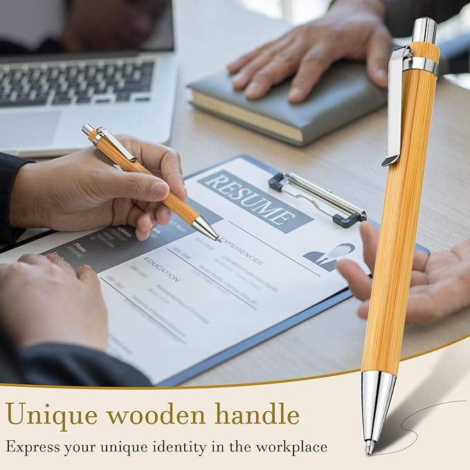 Leelosp 60 Pcs Bamboo Pen Retractable Ballpoint Pen Black Ink 1 mm Sustainable for Writing Office Products Wooden Bamboo Ballpoint for Journal School Supplies Decorations