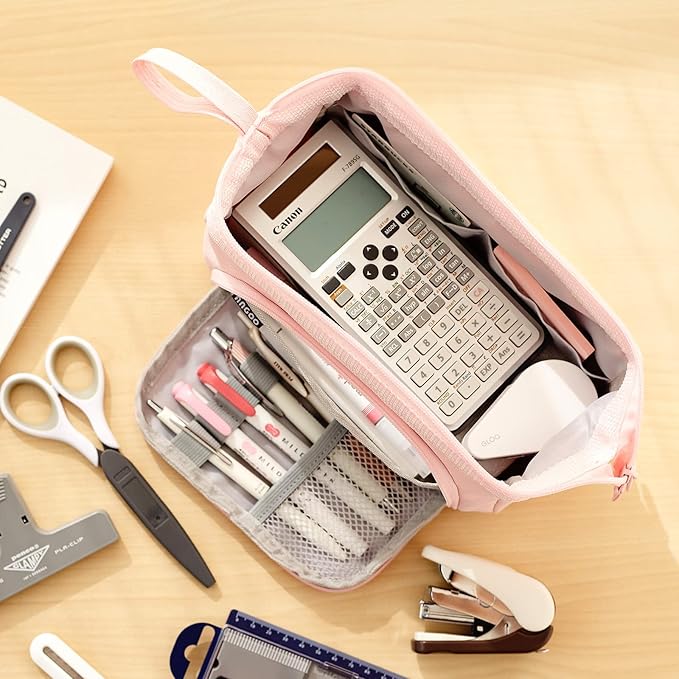 HVOMO Pencil Case Large Capacity Pencil Pouch Handheld Pen Bag Cosmetic Gift for Office School Teen Girl Boy Men Women Adult (Pink)