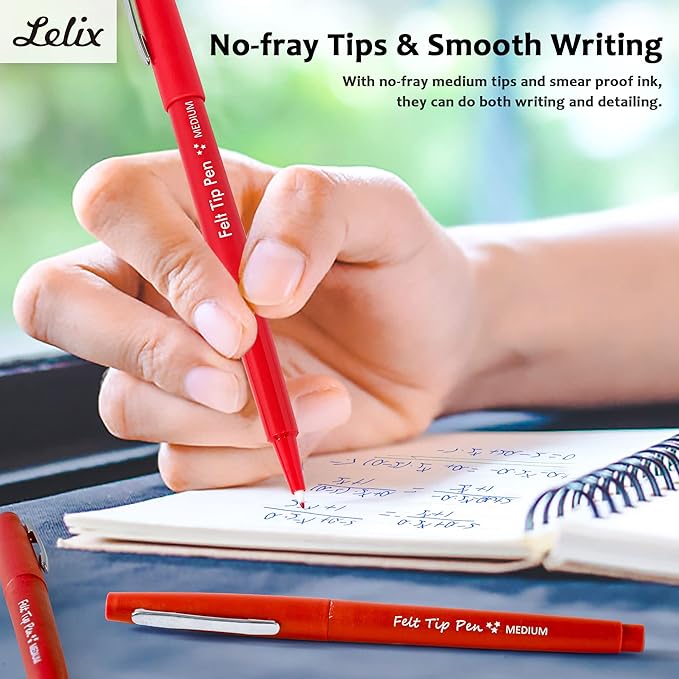 Lelix Felt Tip Pens, 60 Red Pack, 0.7mm Medium Point, Felt Tip Markers Pens for Journaling, Writing, Note Taking, Planner, Perfect for School Office and Art Supplies