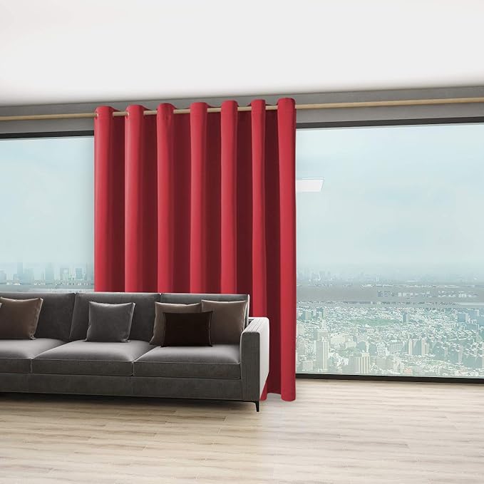 BONZER Room Divider Curtain Total Privacy Wide Blackout Room Darkening Grommet Curtains for Shared Room, 96L x 108W Inch (8L x 9W ft), 1 Panel, Red