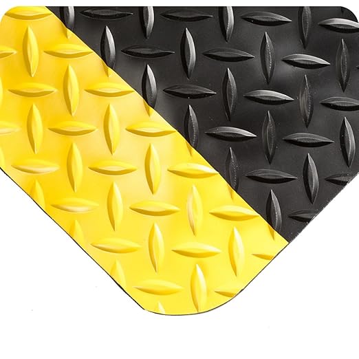 Wearwell 414.1516x5x51BYL Diamond-Plate SpongeCote UltraSoft Mat, 51' Length x 5' Width x 15/16" Thick, Black with Yellow