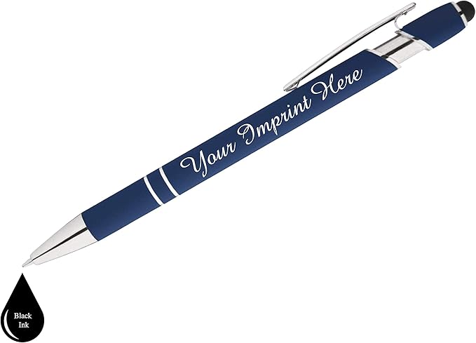 Up to 500 Pcs Custom Pens Bulk | Rainbow of Colors | Soft-Touch Metal Black Ink Personalized with Name or Message (Dark Blue, 25)