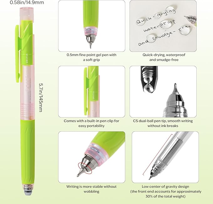 cute Ballpoint Pens Fine Point Smooth Writing Pens, 0.5mm Black Gel Ink pen, Quick-Dry Retractable with Silicone Grip, 4 Pcs - Morandi Colors for Office, School Supplies & Journaling