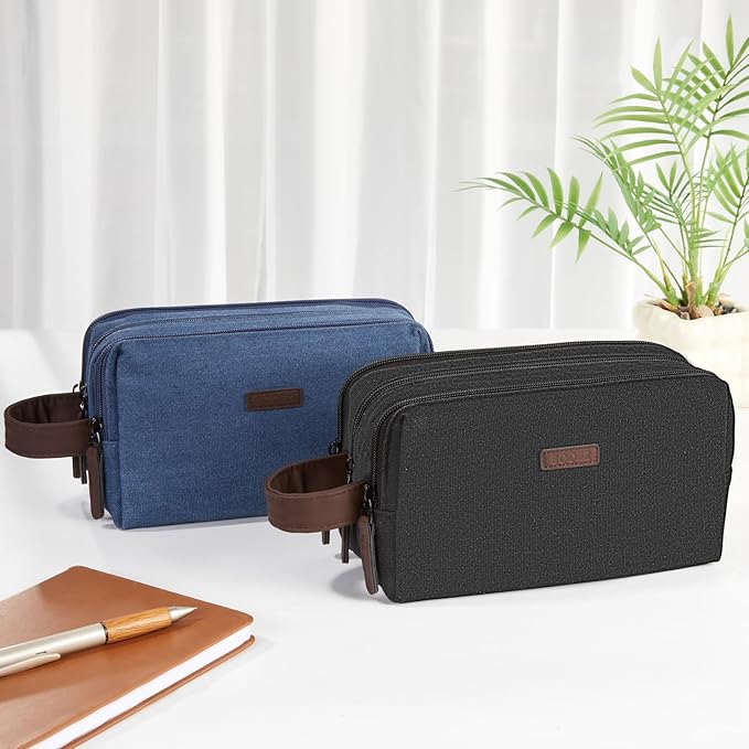 Sooez Large Pencil Case Pouch, Extra Big Pencil Pouch Pencil Bag with PU Handle & Zipper, Sturdy Pen Case with 3 Compartments, Aesthetic School College Supplies Organizer for Men Women Boys, Brown