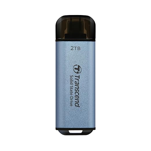 Transcend 2TB External SSD, USB 3.2 Gen2, Up to 1,050MB/s, Portable SSD with Type C, for Steam Deck, ROG Ally, MSI Claw, Windows & Mac, iPhone, iPad, Android, PS5, Xbox, Smart TV, Sky Blue