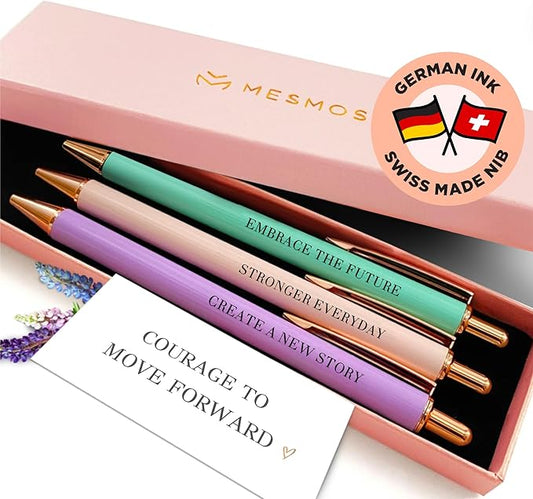 MESMOS New Beginnings Gifts for Women, 3pk Fancy Ballpoint Pen Set, Divorce Going Away Break Up Farewell Gifts for Women Friends and Coworkers