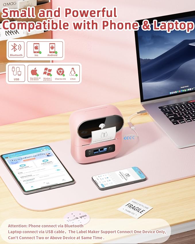 Phomemo M220 Bluetooth Label Maker Machine,Label Printer for Small Business, Office, Home & School, Portable Label Maker with 200+ Templates,100+ Fonts,1000+ Icons, Compatible with Phone, PC