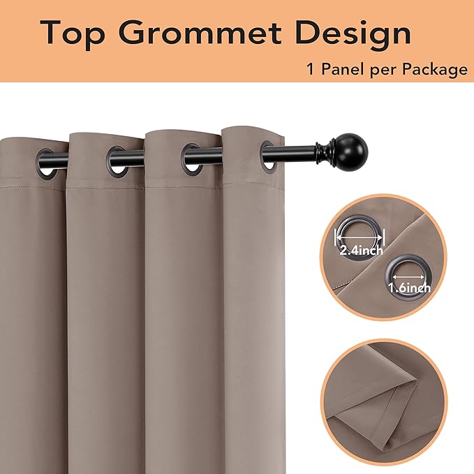 BONZER Room Divider Curtain Total Privacy Wall Noise Reducing Wide Blackout Curtains for Patio Sliding Glass Door, 84L x 70W Inch (7L x 5.8W ft), 1 Panel, Khaki