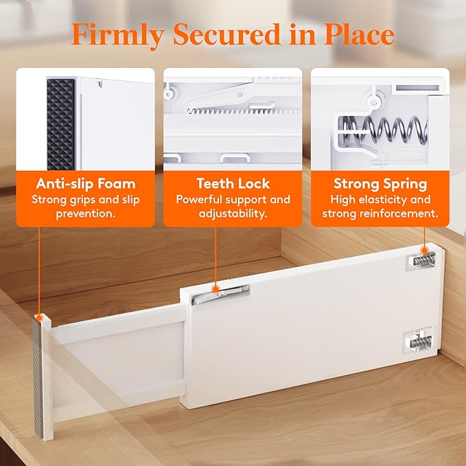 Lifewit 8 Pack Drawer Dividers 5" High, 13.5-22" Adjustable Clothes Organizers, Expandable Dresser Separators in Bedroom/Bathroom/Kitchen/Office