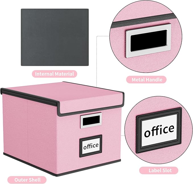 Huolewa Collapsible File Storage Organizer Box with Lid, Linen Document Storage, Universal Hanging Filing Organization Box for Letter/Legal Folder, Decorative Office/Home File Bins - only box