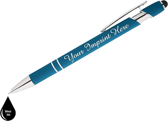 Up to 500 Pcs Custom Pens Bulk | Rainbow of Colors | Soft-Touch Metal Black Ink Personalized with Name or Message (Light Blue, 12 pcs)