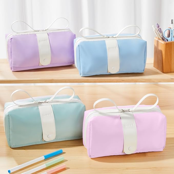 Sooez Big Capacity Pencil Case, Extra Large Pencil Pouch with Zipper Pocket, Wide Opening Pencil Bag, Portable Stationery Organizer, Cute Aesthetic School Office Supplies for Teens Girls Adults, Beige