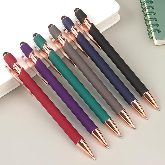 6 Pack Ballpoint Pen 2-in-1 Stylus Retractable Ballpoint Pen with Stylus tip, Metal Stylus Pen for Touch Screens, 1.0 mm Black Ink, 6