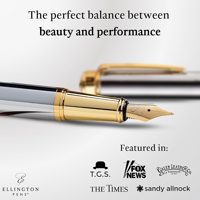Luxury Fountain Pen Set- Fountain Pens for Writing - Smooth Medium Nib - Includes Refillable Ink Converter, 3 Ink Cartridges [Black & Blue], Gift Box - Elegant Calligraphy