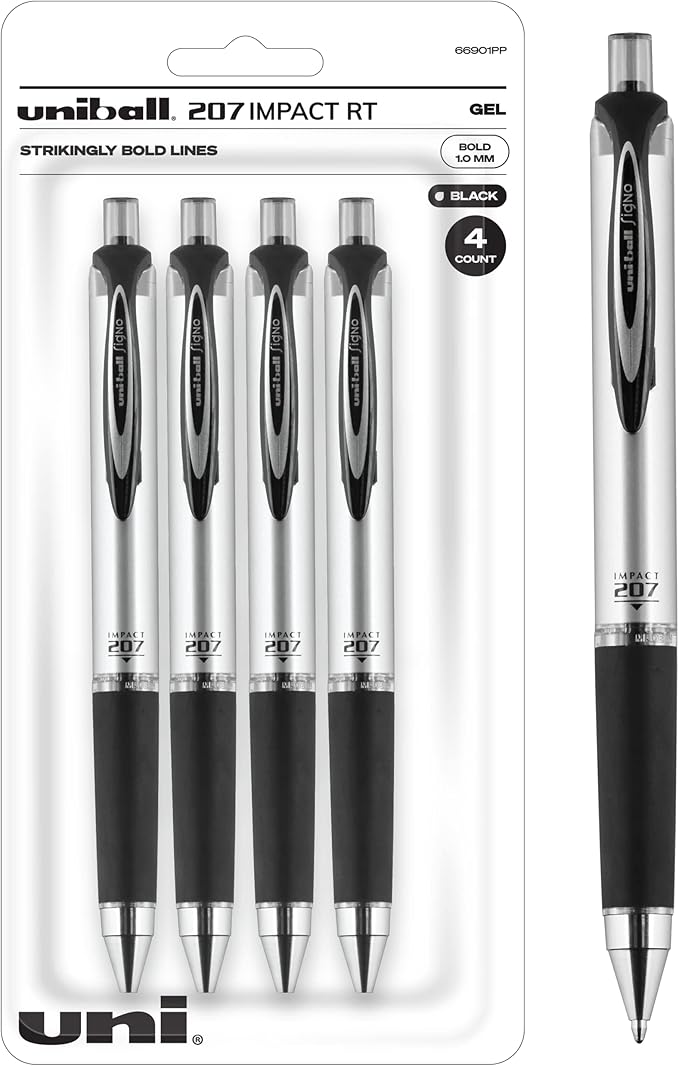 Uni-Ball Uniball Signo 207 Impact Gel Pen, 16 Blue Pens, 1.0mm Bold Point, Auto-Retractable Tip, Smooth Grip, Water-Resistant Ink