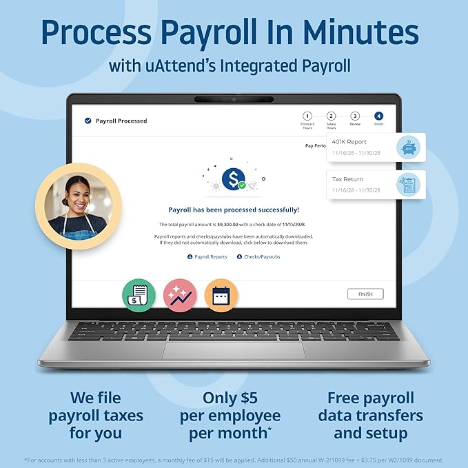 uAttend BN6000 Biometric Time Clock System for Small Business with Cloud-Based Employee Timecards
