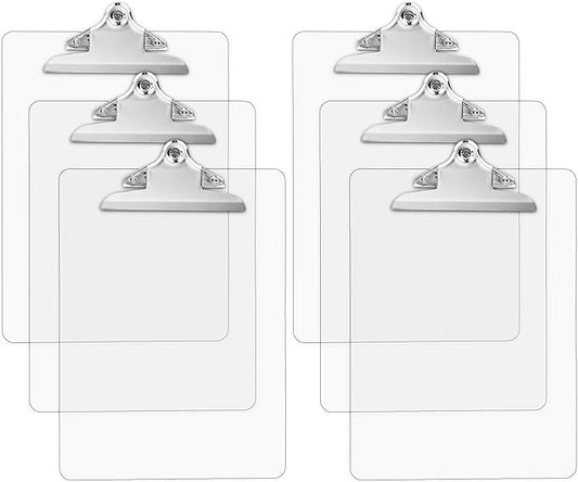 Plastic Transparent Clipboards (Set of 6) Multi Pack Clipboard | Strong 12.5 x 9 Inch | Holds 100 Sheets! Acrylic Clipboards with Big Clips | School Supplies for Kids, Teachers, College Students
