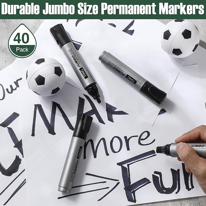 Cholemy 40 Pcs Jumbo Permanent Markers Bulk Large Chisel Tip Permanent Markers Quick Drying Pens for Office Teacher Supplies(Black)