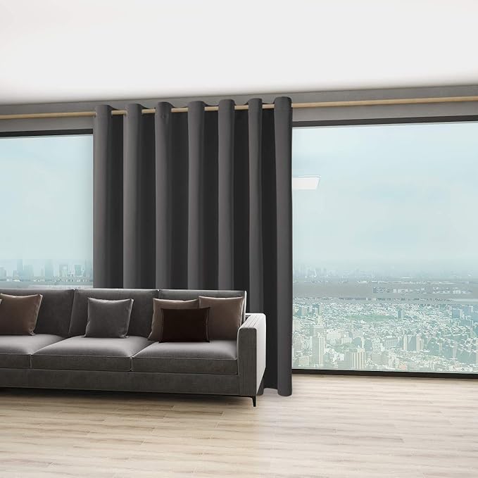 BONZER Room Divider Curtain Total Privacy Wall Grommet Thermal Insulated Soundproof Extra Wide Blackout Curtains for Bedroom Living Room, 84L x 108W Inch (7L x 9W ft), 1 Panel, Dark Grey