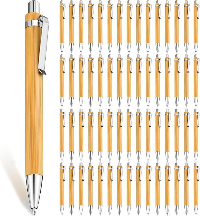 Leelosp 60 Pcs Bamboo Pen Retractable Ballpoint Pen Black Ink 1 mm Sustainable for Writing Office Products Wooden Bamboo Ballpoint for Journal School Supplies Decorations
