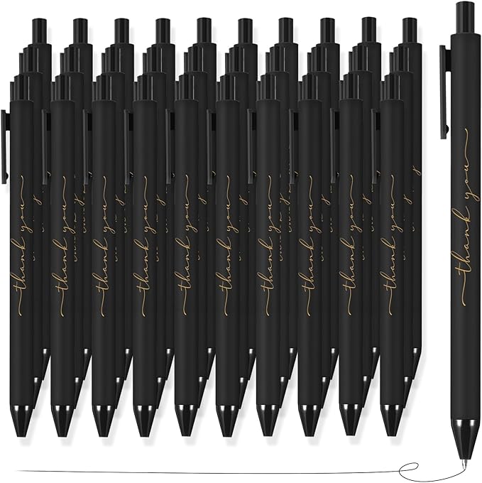 30pcs Thank You Pens Bulk Cute Multicolor Ballpoint Pen for Men Women Server Accessories Employee Holiday Appreciation Gifts for Teacher Office Back to School Party Favor (Black)
