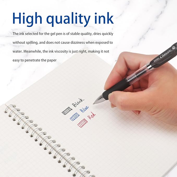 Classic Retractable Gel Roller Pens, 0.7mm Fine Point Black Ink (Black - 36 Packs)