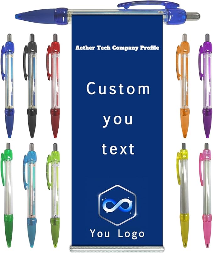 Personalized Pens Bulk, Custom Pollout Paper Pen with Printed, Customizable Retractable Roll Up Banner Pens for Business with Name Logo, Exhibitions, Events, Presentations, Advertising 200 Pcs