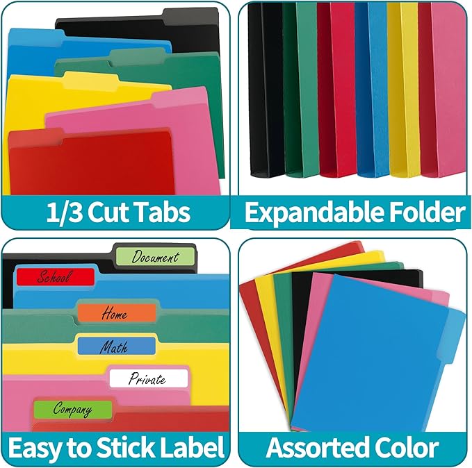 36 Packs File Folders,1/3-Cut Tabs,Black Letter Size File Folder,8.5x11 File Folders for Office,School and Home,Organizer File Folder