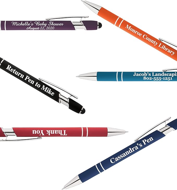 Up to 500 Pcs Custom Pens Bulk | Rainbow of Colors | Soft-Touch Metal Black Ink Personalized with Name or Message (Red, 25 pcs)