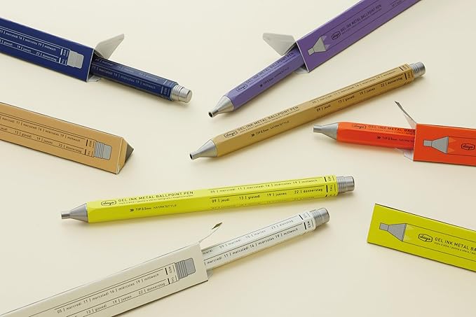MARK'STYLE days, Gel Ink Metal Ballpoint Pen - 0.5mm Retractable Black Ink, Retro styling Light Weigh Pen, Made in Japan- Perfect for School, Office, and Journaling (Craft)