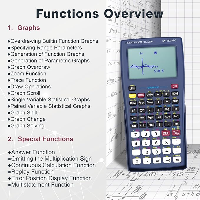 Graphing Scientific Calculators ROATEE 36X Pro Office Calculators for High School with 360 Functions Financial Calculator Desktop, 3-in 14 Digit Display Office Supplies for Student Teacher Engineer