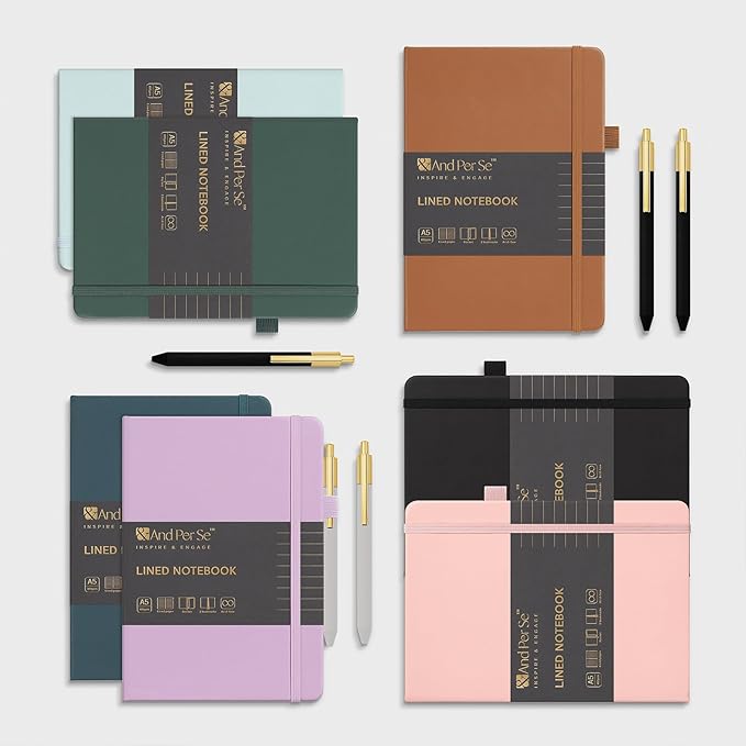 A5 Lined Leather Journal and Pen Set, Hardcover Notebook with Pen, 160 Pages 100gsm Thick Ruled Paper for Men Women, for Work, Business, School or Home Writing, 5.7'' x 8'' (Light Brown-Set1)