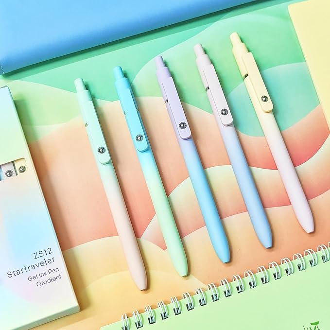 Gel Pens, 5 Pcs Black Ink Pens for Women, 0.7mm Medium Point Smooth Writing Pens with Silicone Grip, High-End Series Metal Clip Retractable Pens for Journaling Note Taking (5 Pcs Pastel)