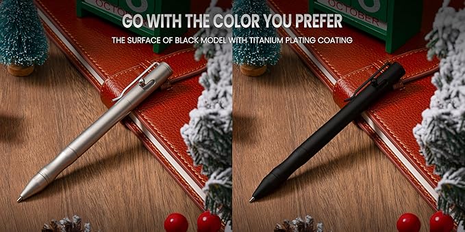 Origin-Joy 1 Pack Stainless Steel Bolt Action Pen Set, Heavy Duty EDC Pocket Gel Tactical Pen With 4 Ballpoint Refills (Sandblasting)