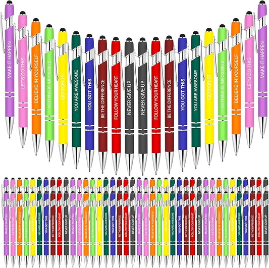 100 Pcs Inspirational Pens - Motivational Ballpoint Bulk Pens with quotes Stylus Tip Gifts for School Coworkers Office Supplies Black Ink
