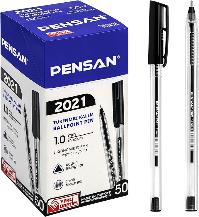 Black Ballpoint Pens,1.0 mm Medium Point, Black Pens, Ergonomic Triangle Grip, 50-Count Pack of Bulk Pens