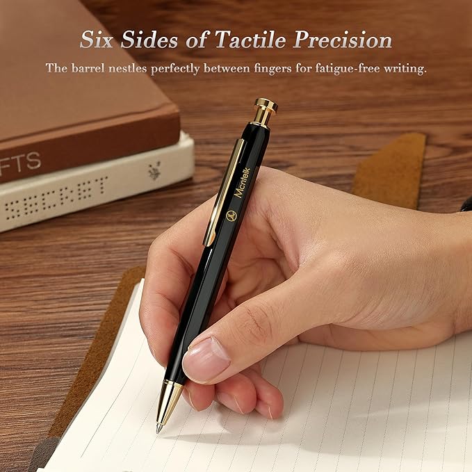 Black Click Pen With 24K Gold Finish, Fine lacquer work, Exquisite Gel Pen Gift Set for Men & Women, ADMOK Black refill, Office Supplies, Professional, Executive, Nice Retractable Pen